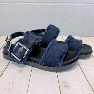 Aerosoles Lada Faux Shealing Comfort Slingback Strappy Sandal Blue Women's 9.5